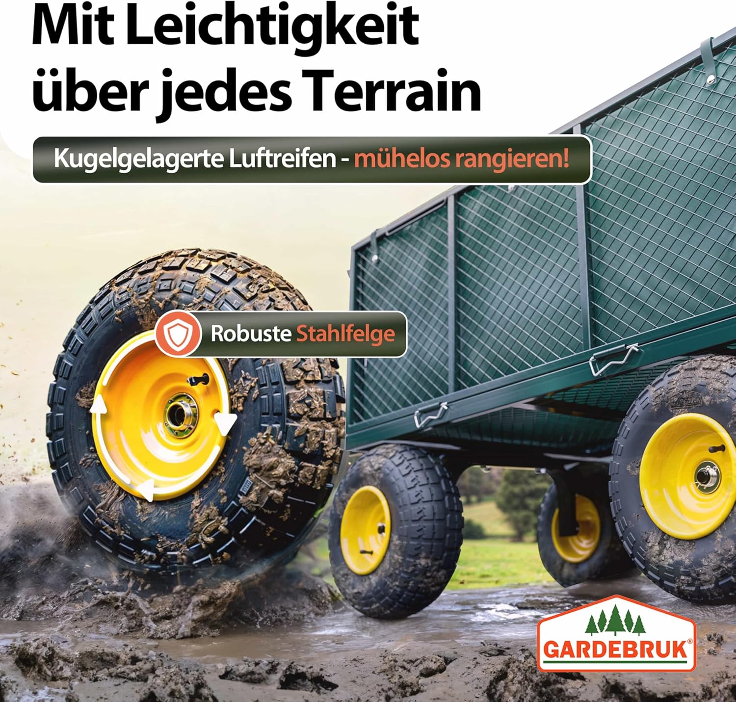 GARDEBRUK® Bollerwagen 550kg Belastbar Klappbar Stabil Herausnehmbare Plane Gerätewagen Handwagen Garten Gartenkarre Gartenwagen Transportwagen Karre