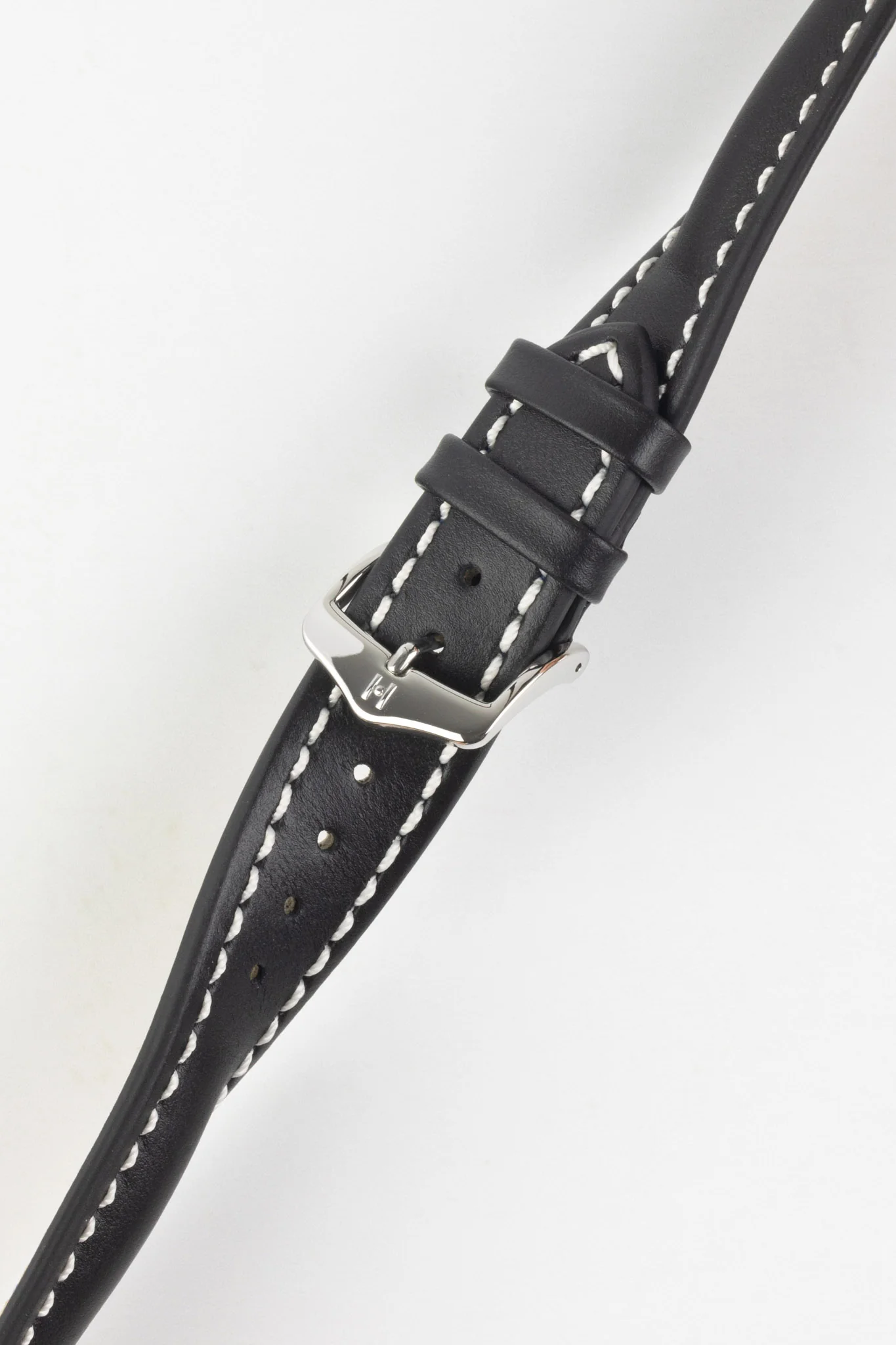Hirsch HEAVY CALF Water-Resistant Calf Leather Watch Strap in BLACK / WHITE