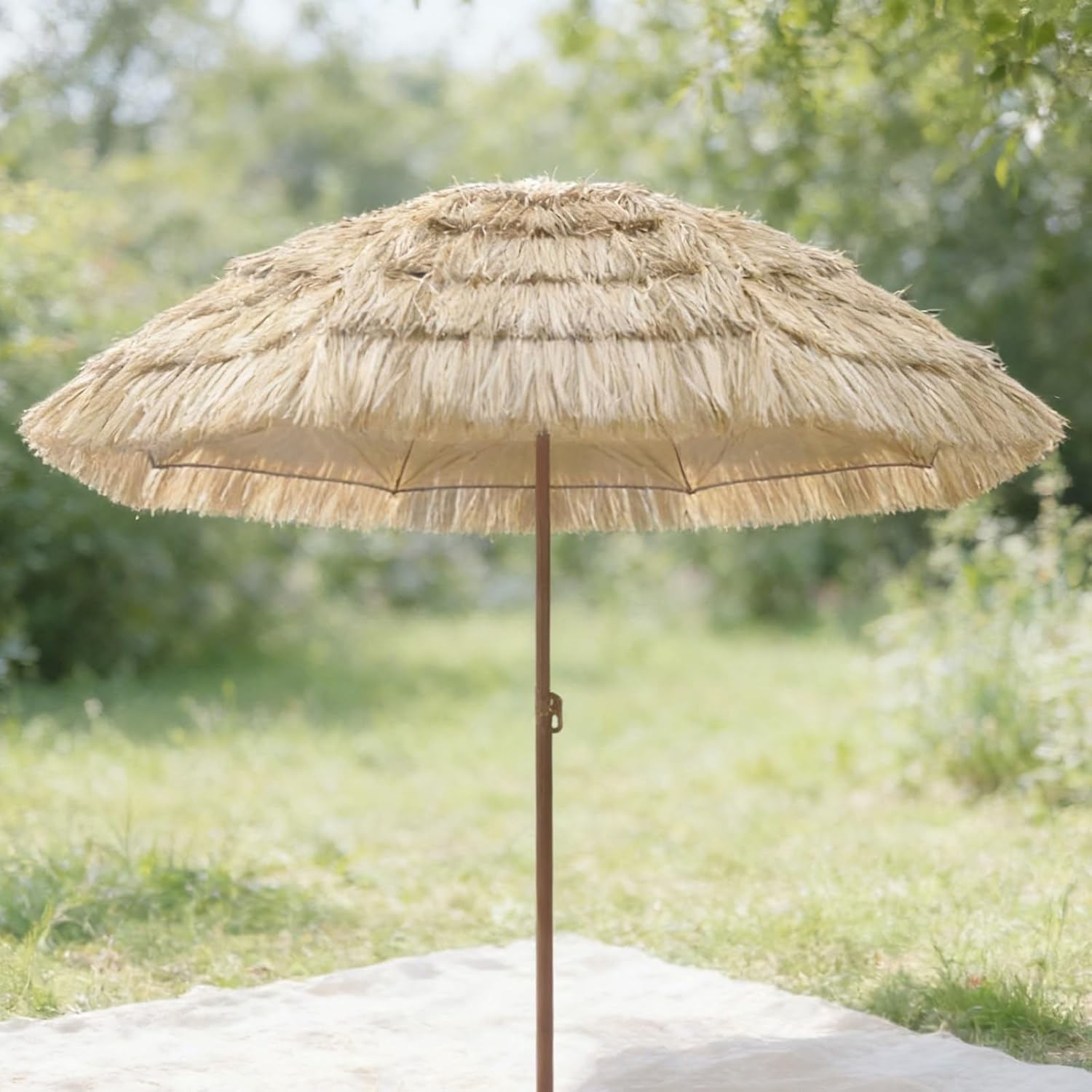 Hula-Strohschirm In Natürlicher Farbe, Tischschirm for Den Außenbereich, Markt- Und Hofschirm, Stabile Rippen, for Strand, Terrasse, Pool, Hinterhof Und Garten(1.8m/5.9ft)