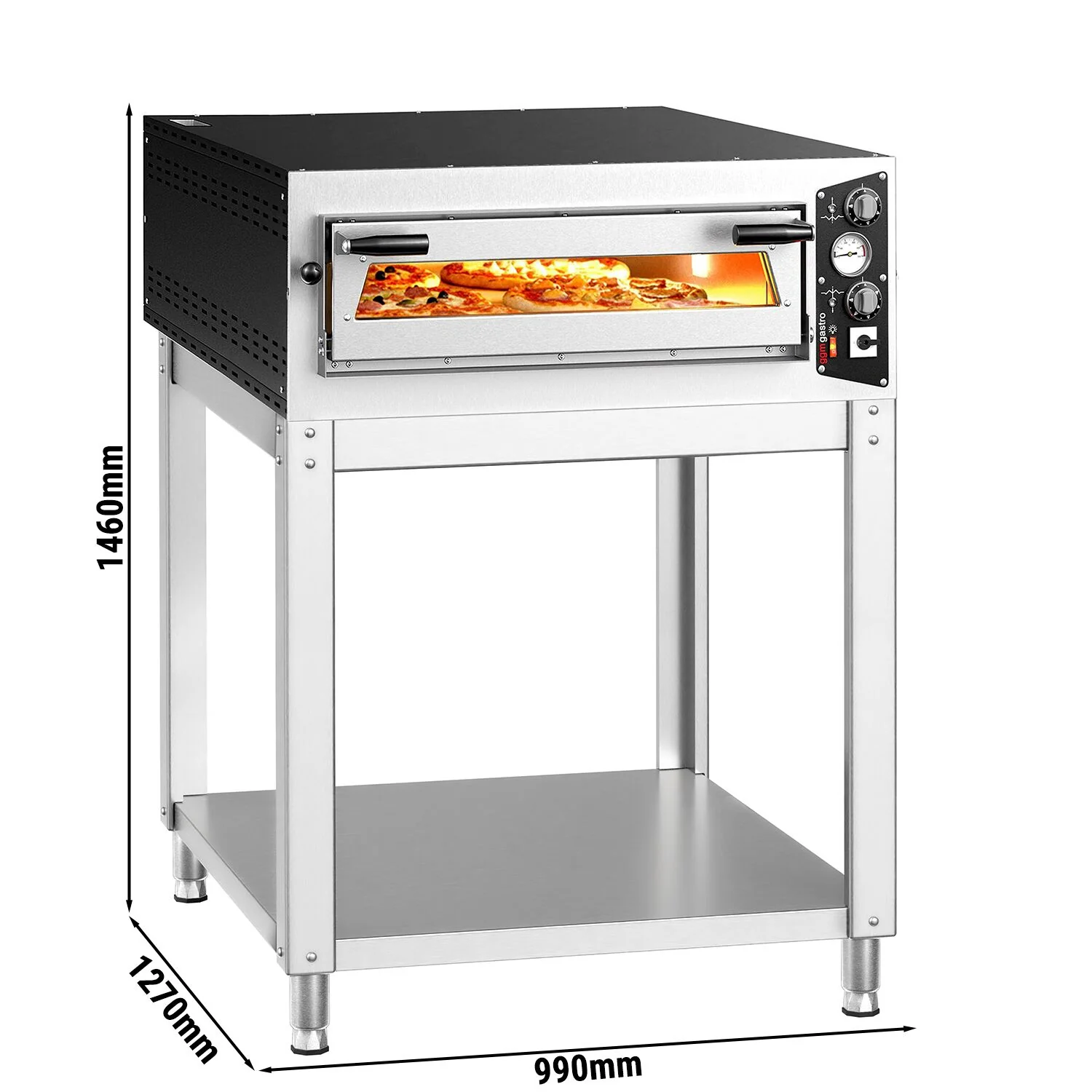 Elektrisk pizzaovn (steinbunn, sjamott) - 990x1270 mm - 6x ? 35 cm (Dyp) - opptil 450 ��C - manuell - stabelbar - inkl. understell