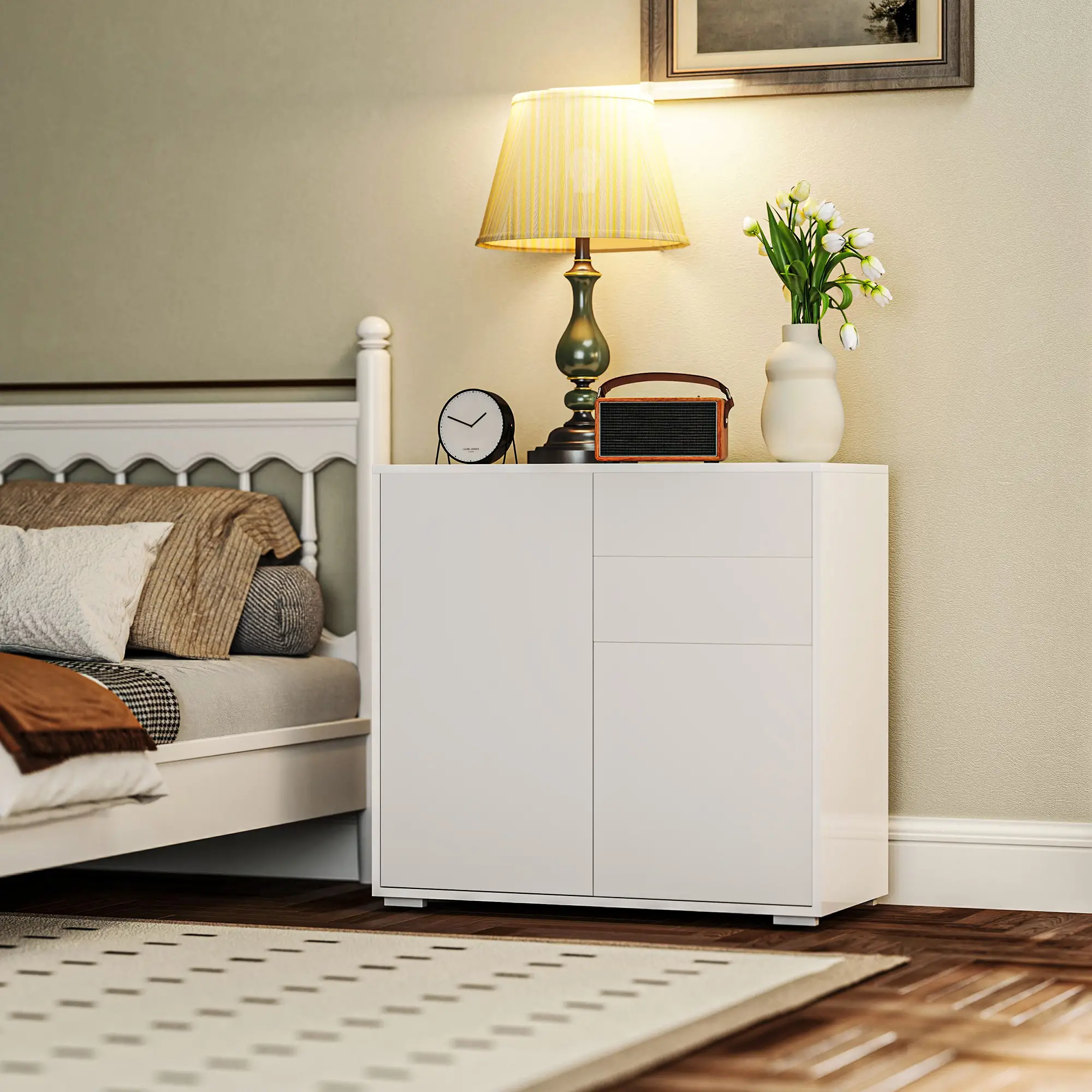 HOMCOM Sideboard Kommode verstellbares Regal Kippsicherung Weiß
