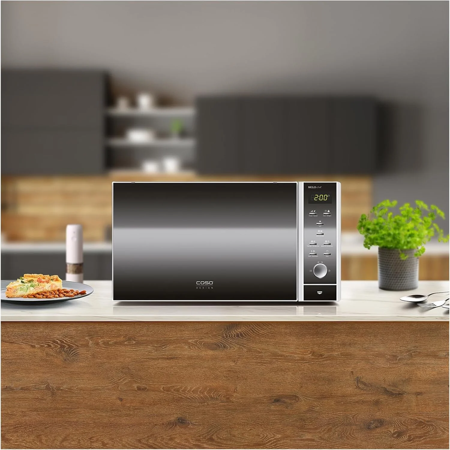 CASO MCG30 Ceramic chef Testsieger Haus & Garten Test, 3in1 Mikrowelle mit Grill + Hei?luft 2100W 30L, Borosilikatglasboden, Backofen-Funktion bis 200��C