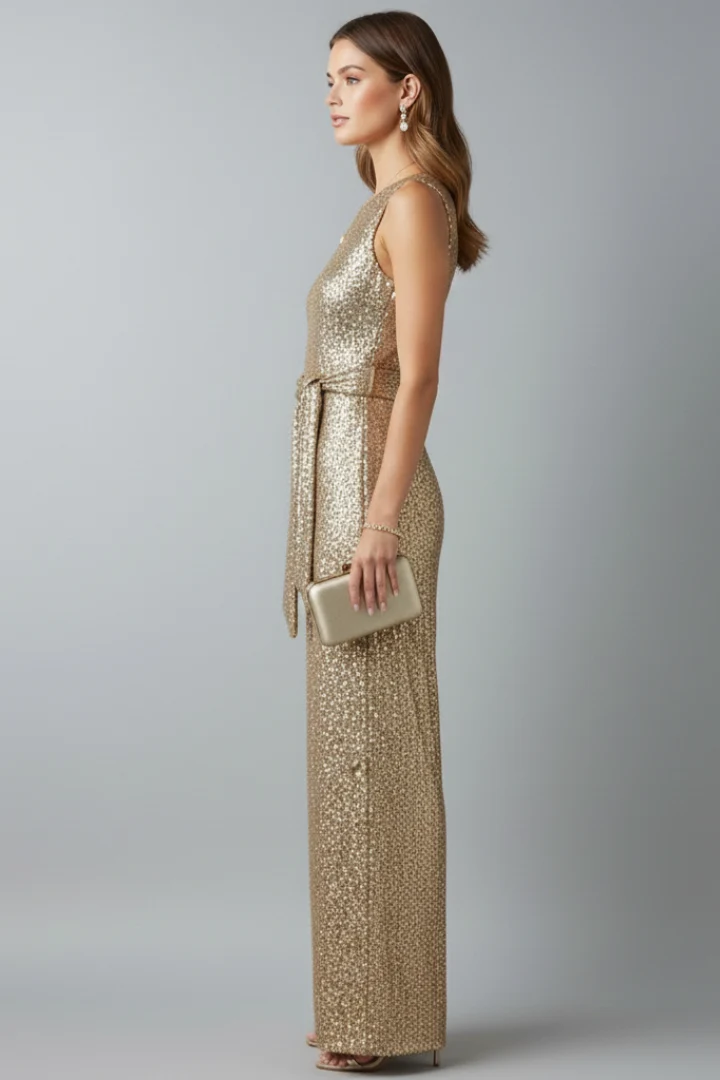 Damen-Jumpsuit mit Pailletten und geradem Bein