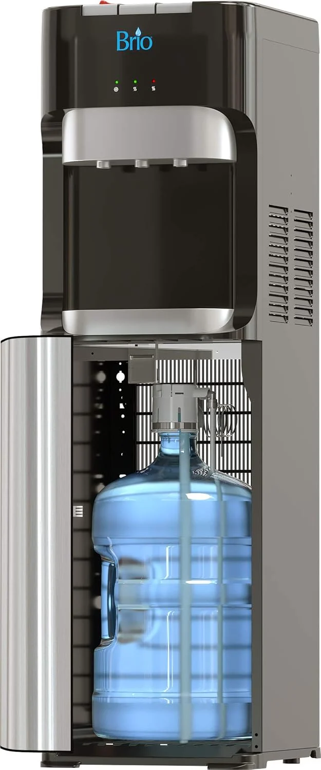 Bottom Loading Water Cooler Dispenser for 5 Gallon Bottles - 3 Temperatures with Hot, Room & Cold Spouts, Child Safety Lock, LED Display with Empty Bottle Alert, Stainless Steel