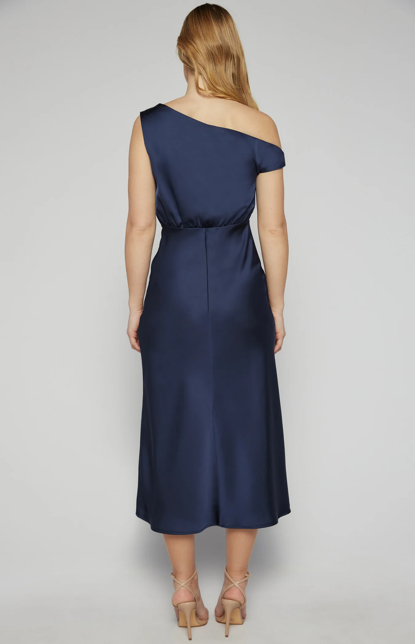 One Shoulder Detail Satin Midi Dress