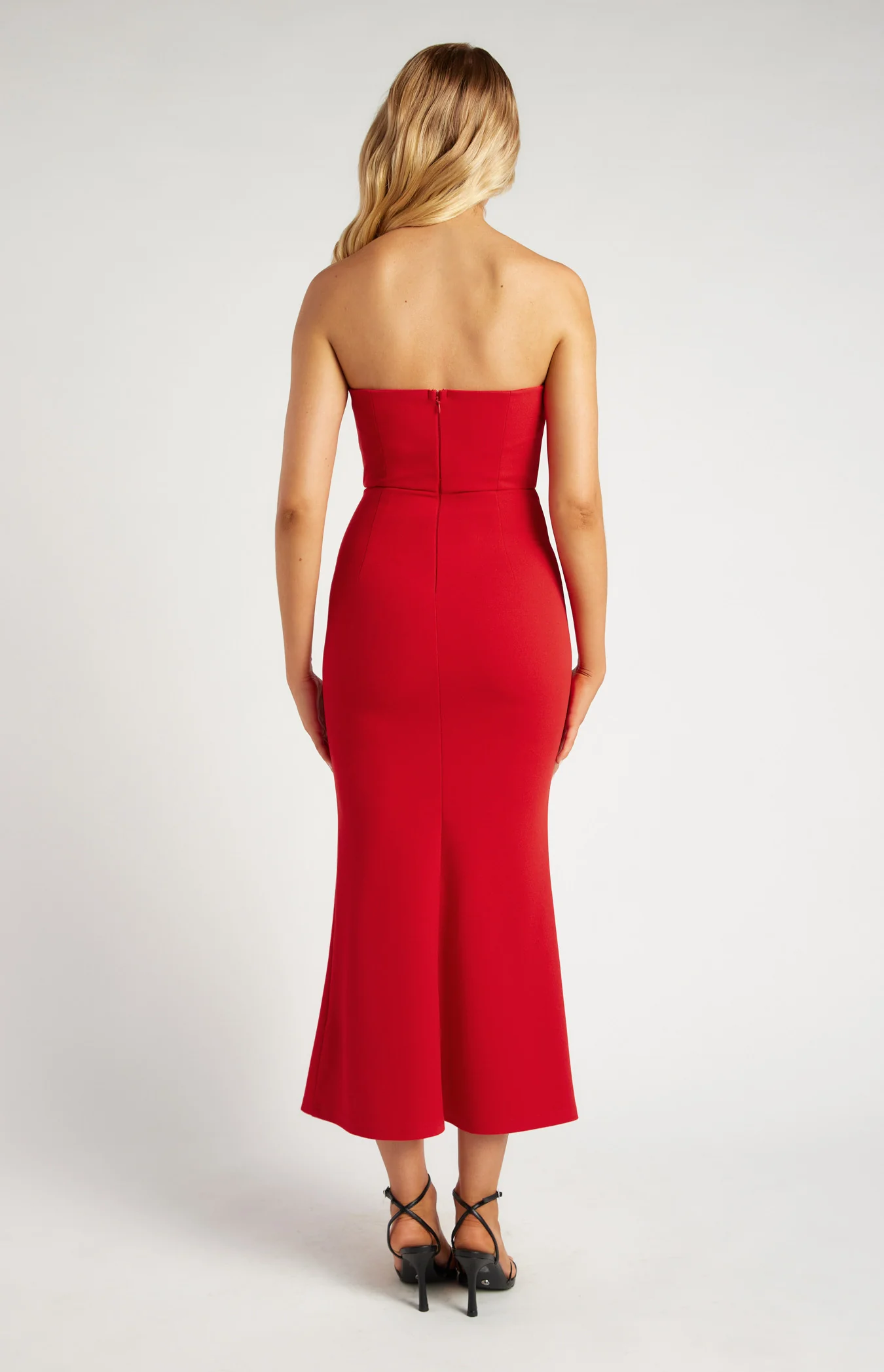 Strapless Stretch Maxi Dress with Front Keyhole and Bow Details