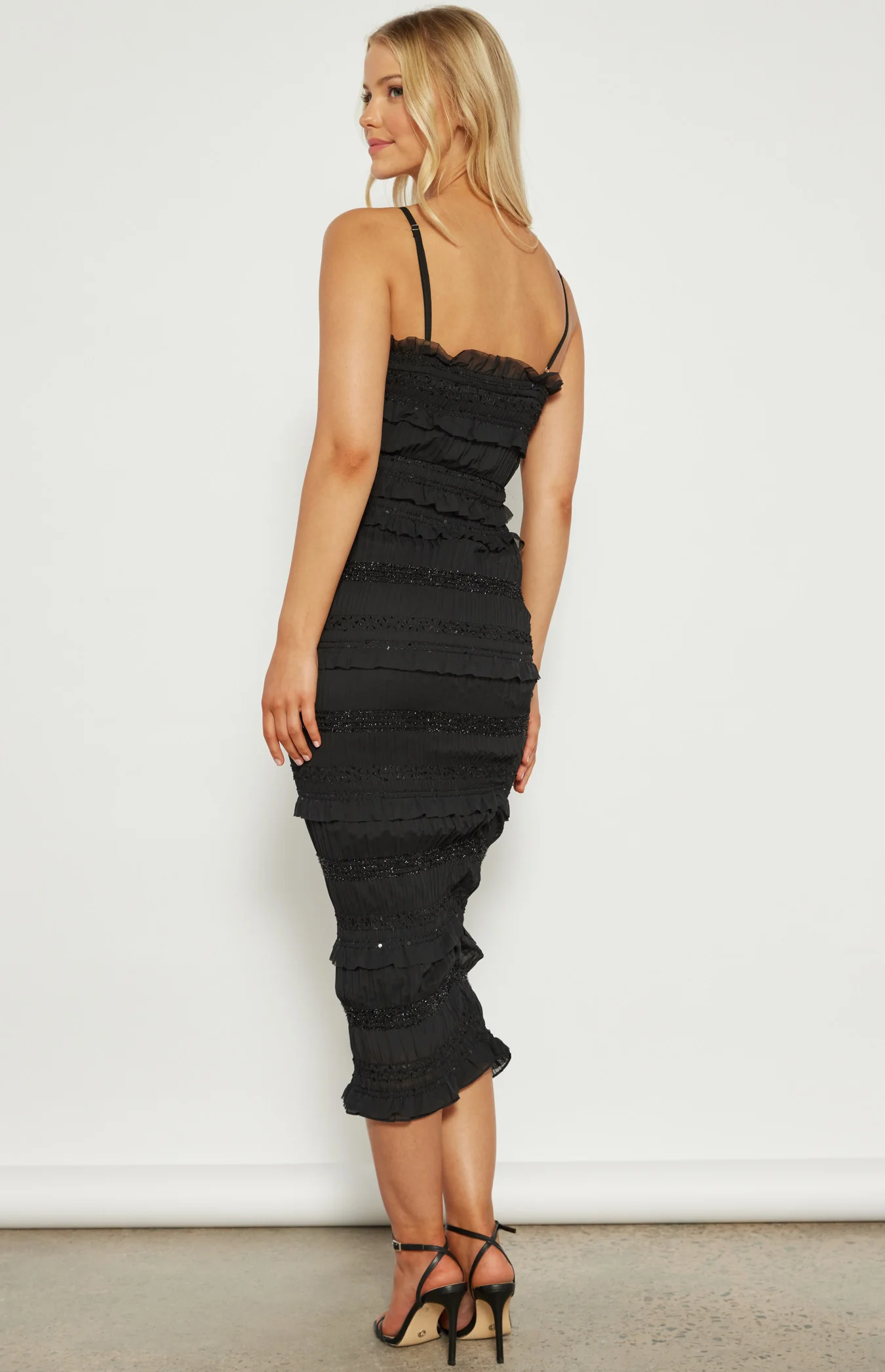 Textured Ruffle Dress -  Black