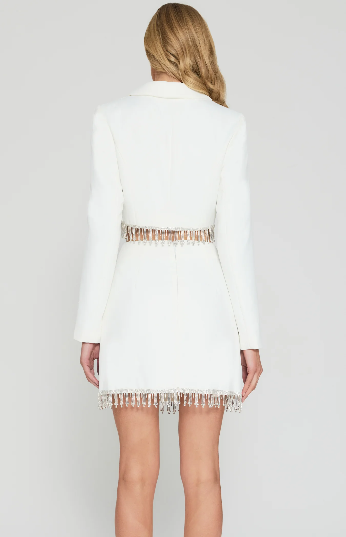 Rhinestone Fringe Trim Set with Cropped Blazer and Mini Skirt