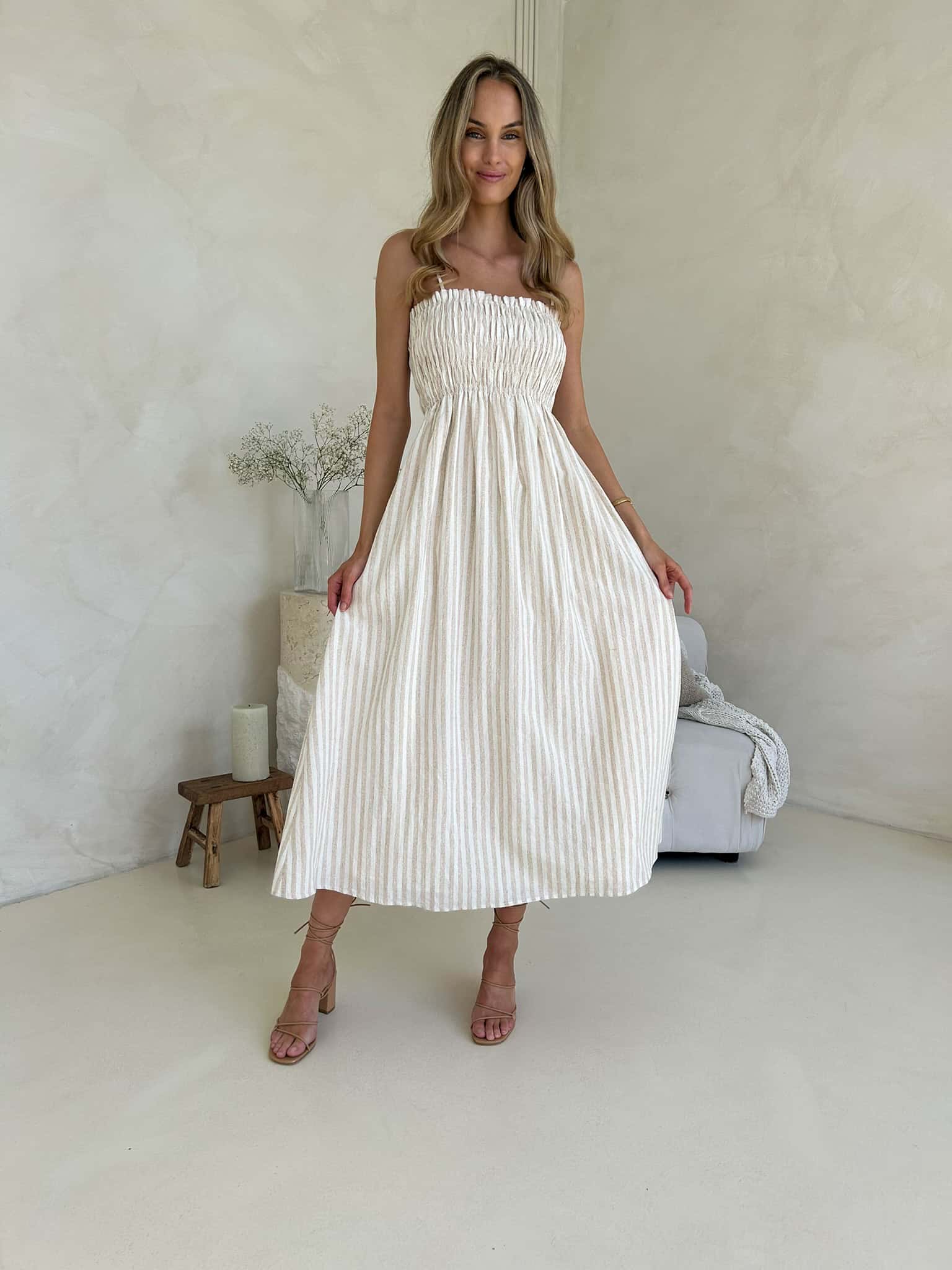 Alexi Maxi Dress - Beige/White Stripe
