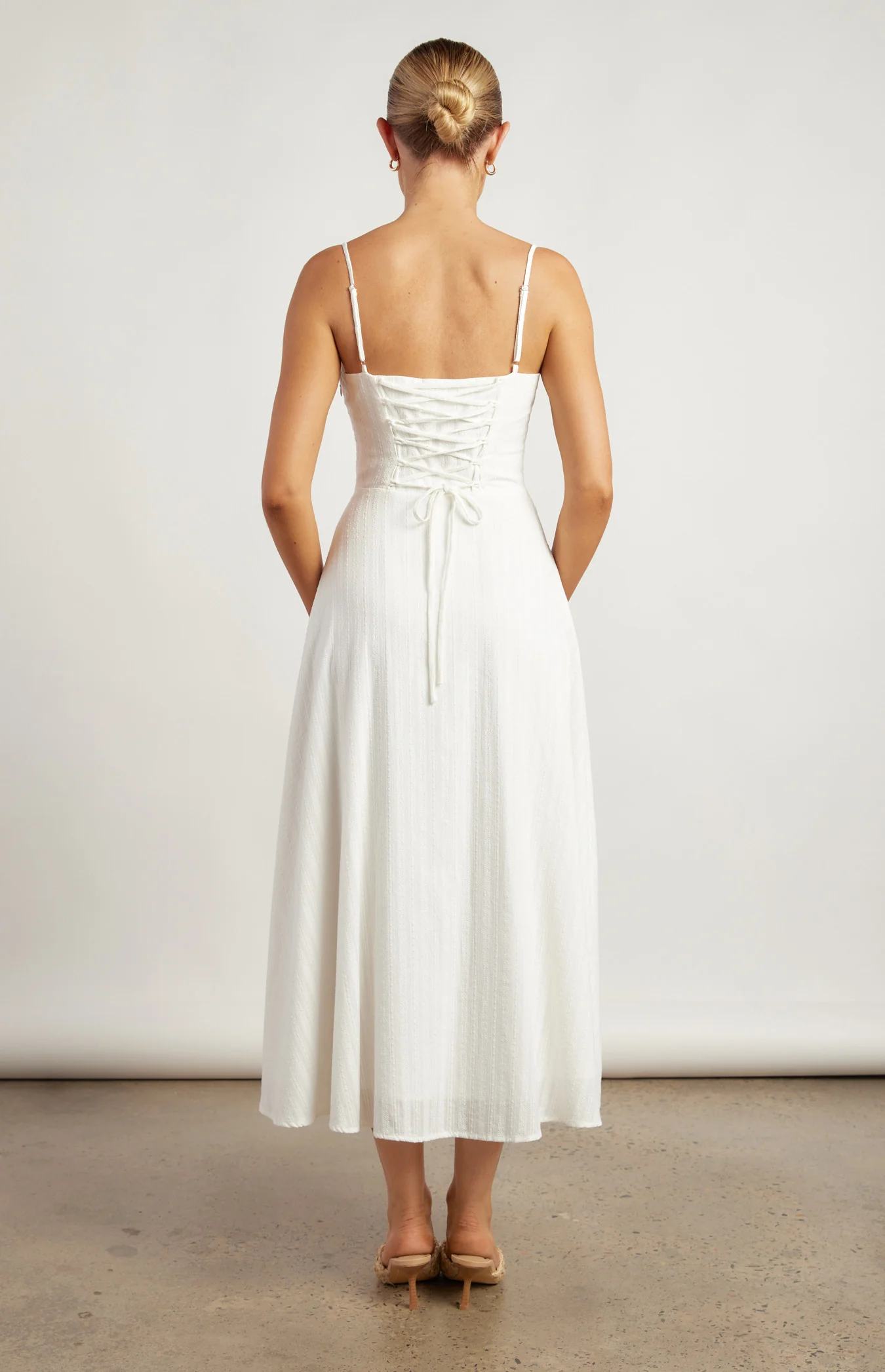 Lace Up Back Detail Embroidered Cotton Maxi Dress