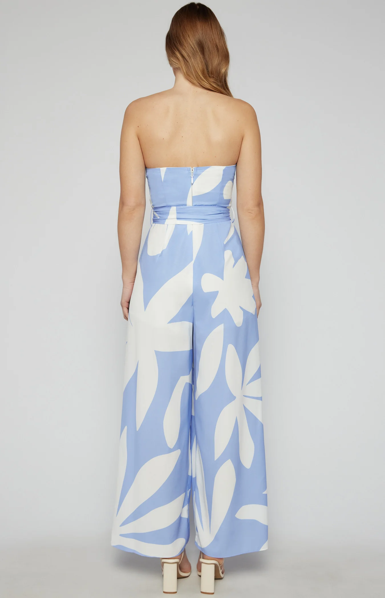 Two Tone Floral Strapless Split Leg Jumpsuit