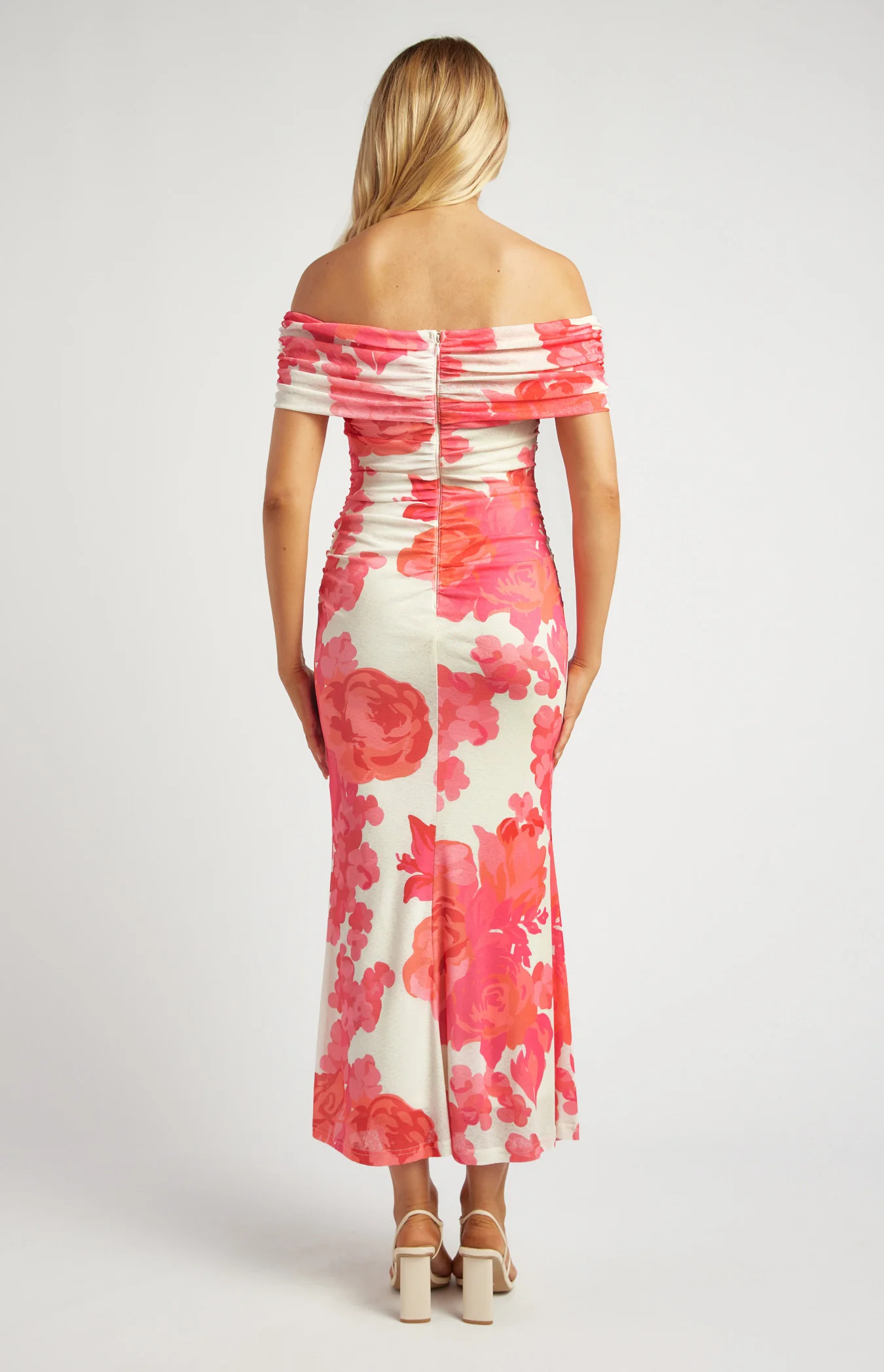 Tissue Jersey Off Shoulder Floral Print Maxi Dress