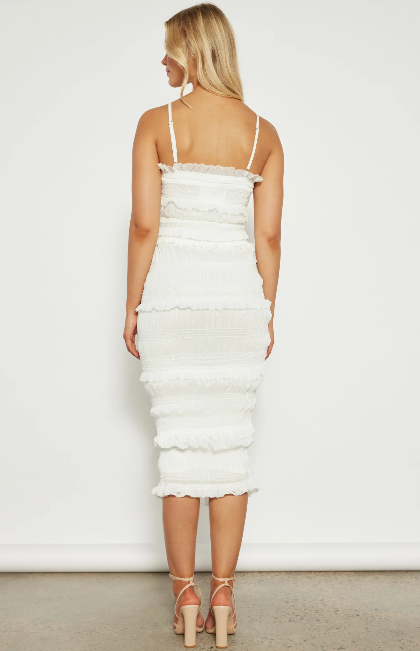Textured Ruffle Dress - White