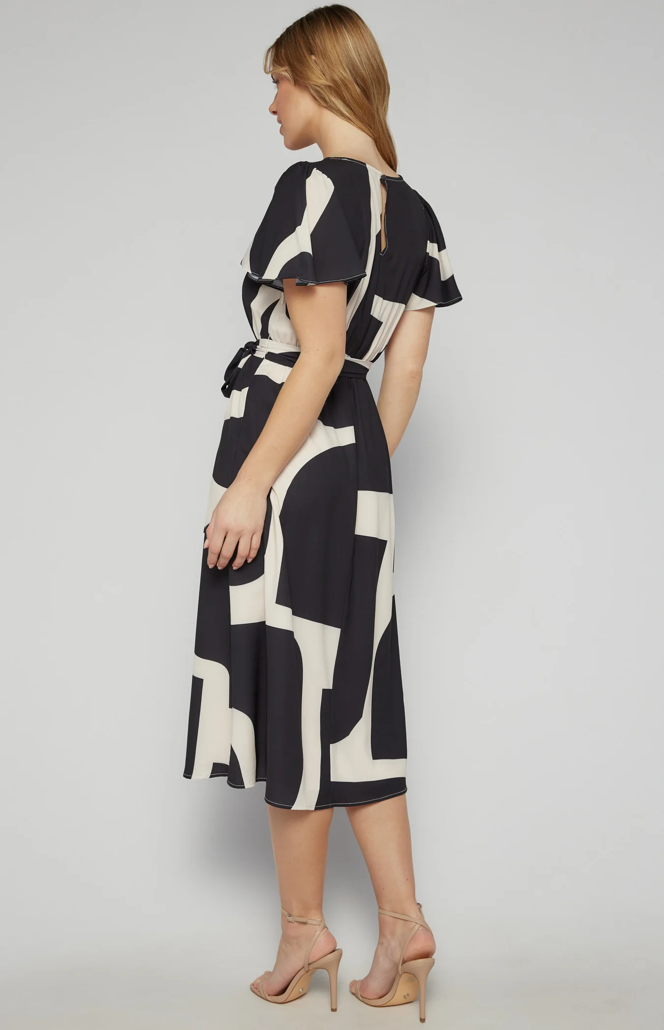 Abstract Print Midi Dress with Elastic Waist