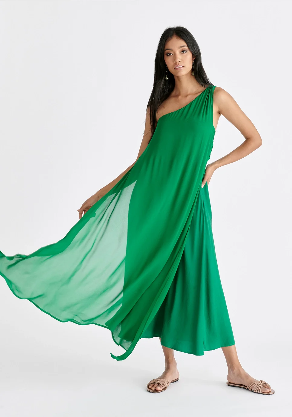 One Shoulder Layered Flowy Dress