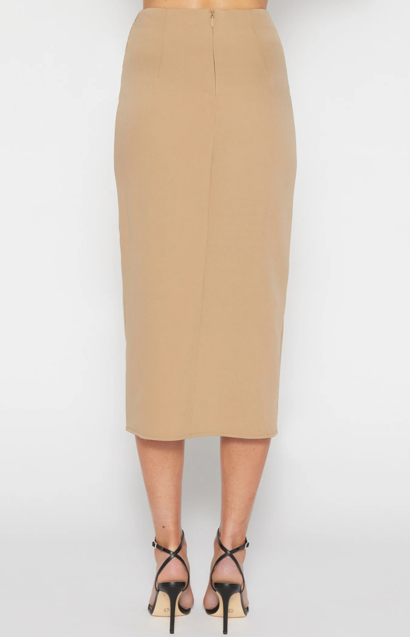 Stretch Fabric Side Pleated Midi Skirt