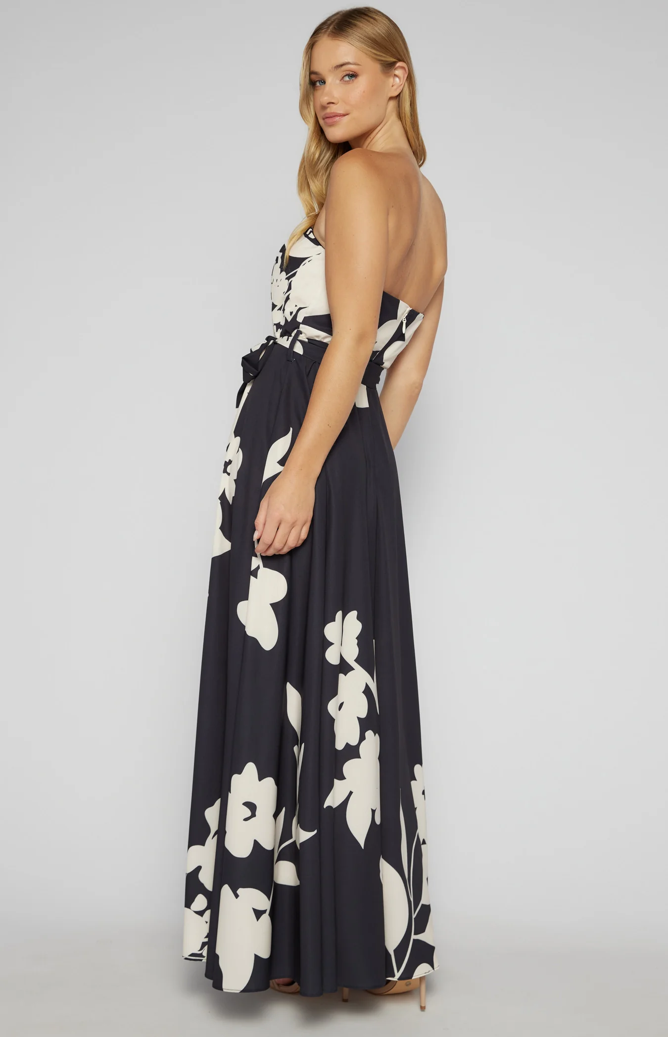 Abstract Floral Strapless Maxi Dress