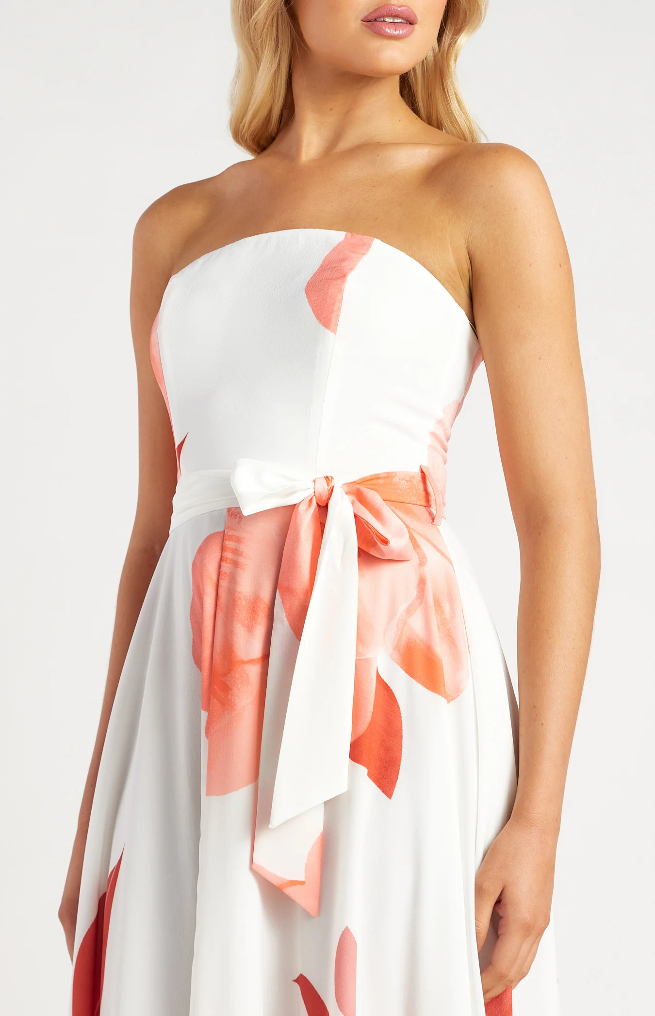 Strapless Floral Print Maxi Dress with Side Split