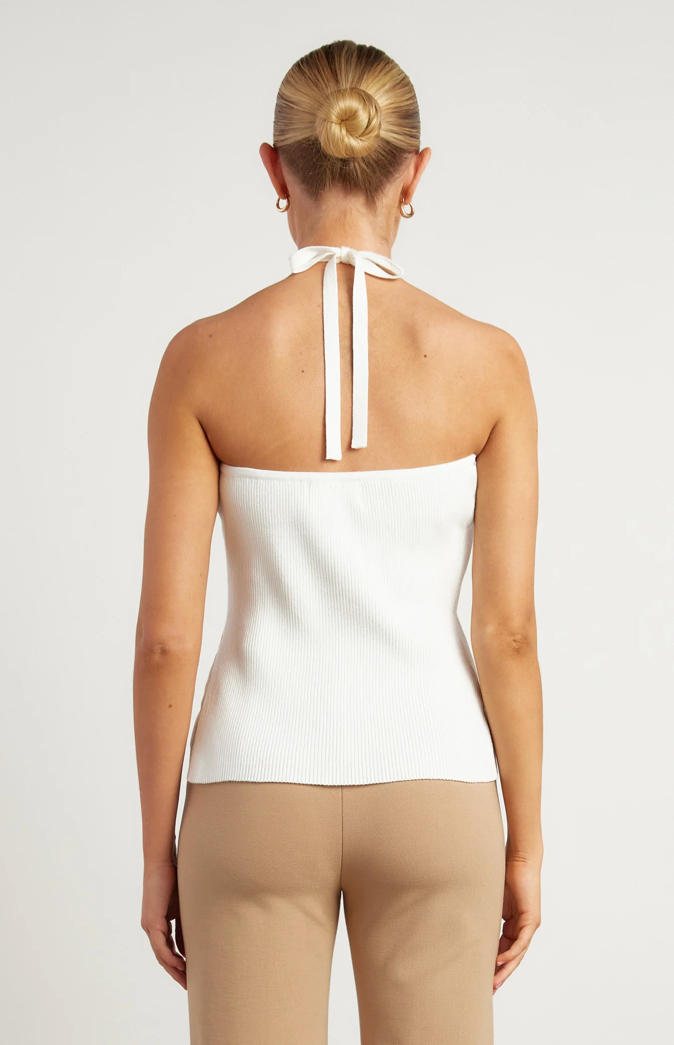 Wooden Bead Detail Halter Knit Top - White