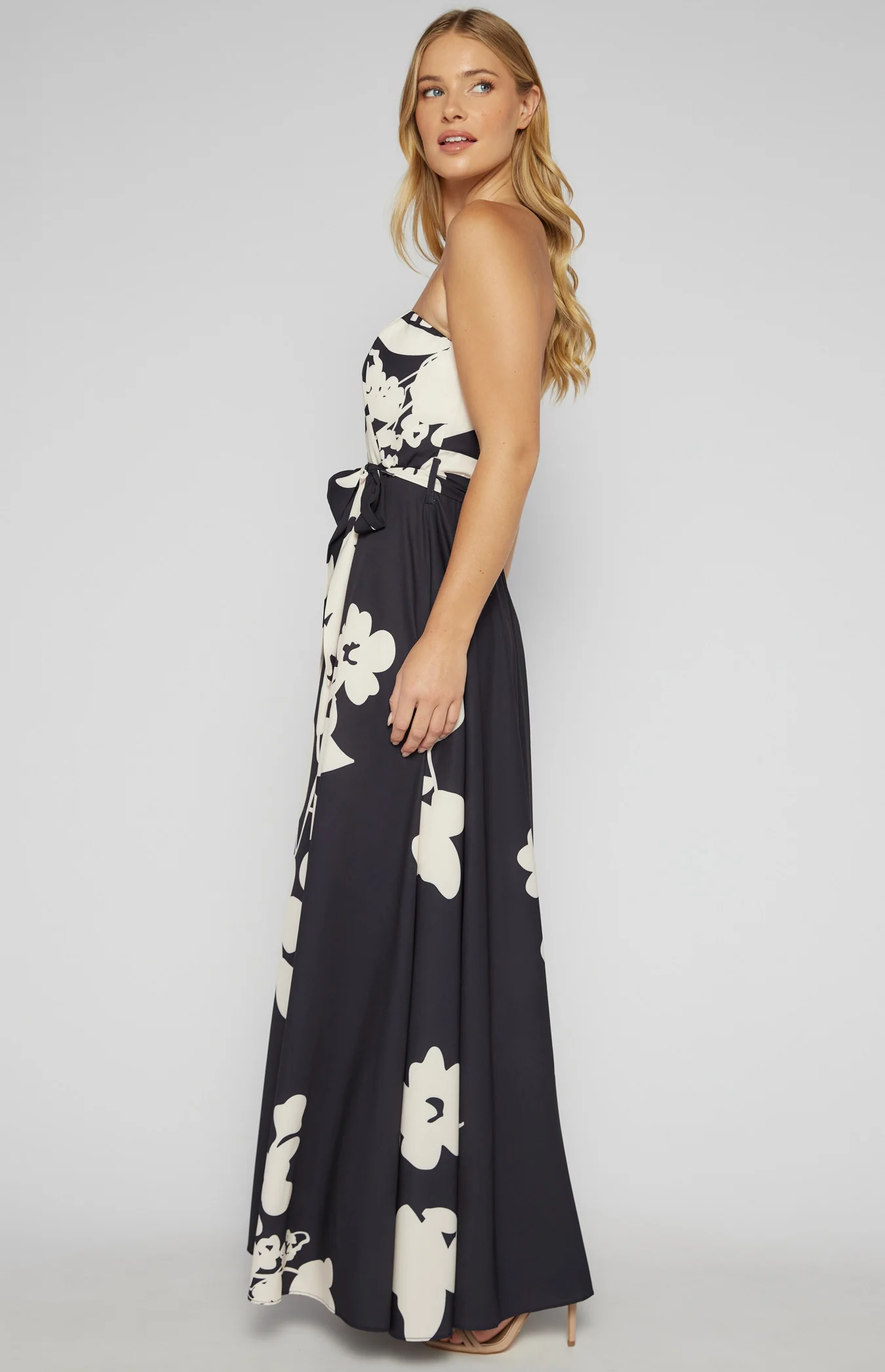 Abstract Floral Strapless Maxi Dress
