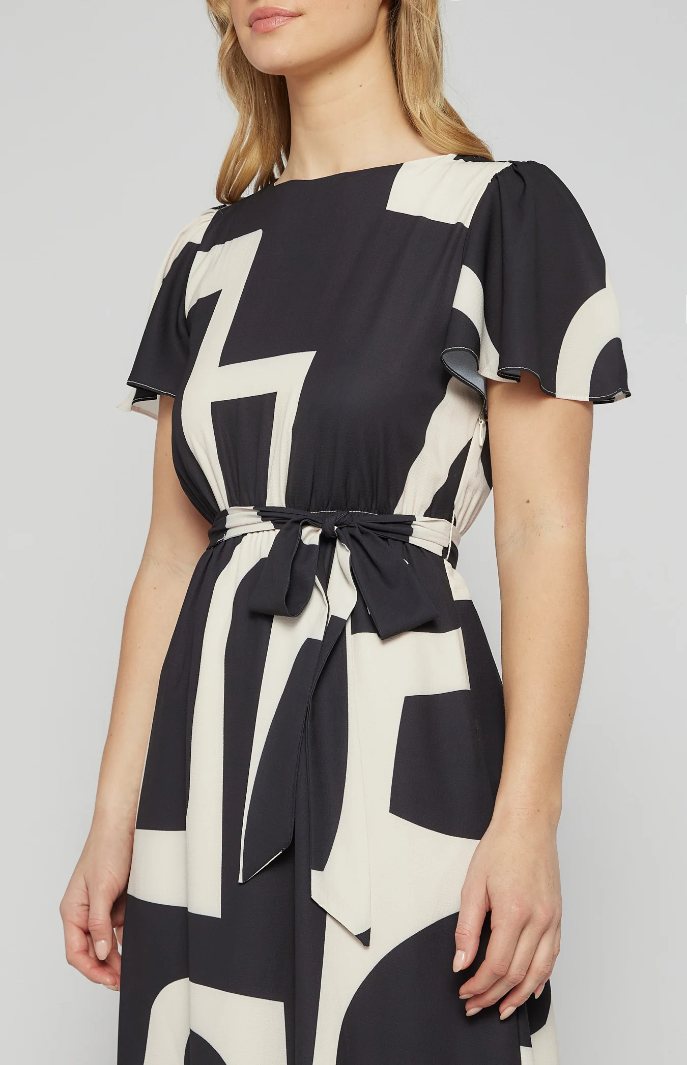 Abstract Print Midi Dress with Elastic Waist