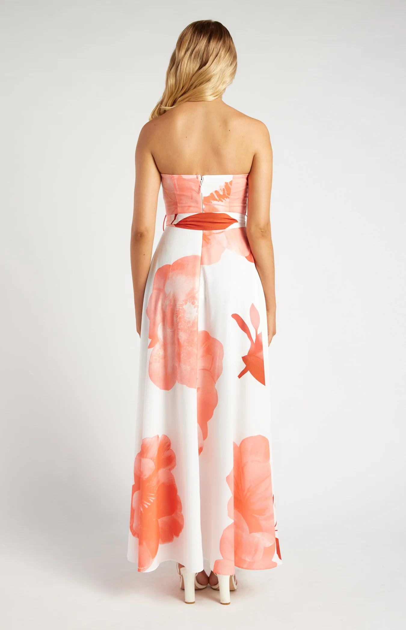 Strapless Floral Print Maxi Dress with Side Split