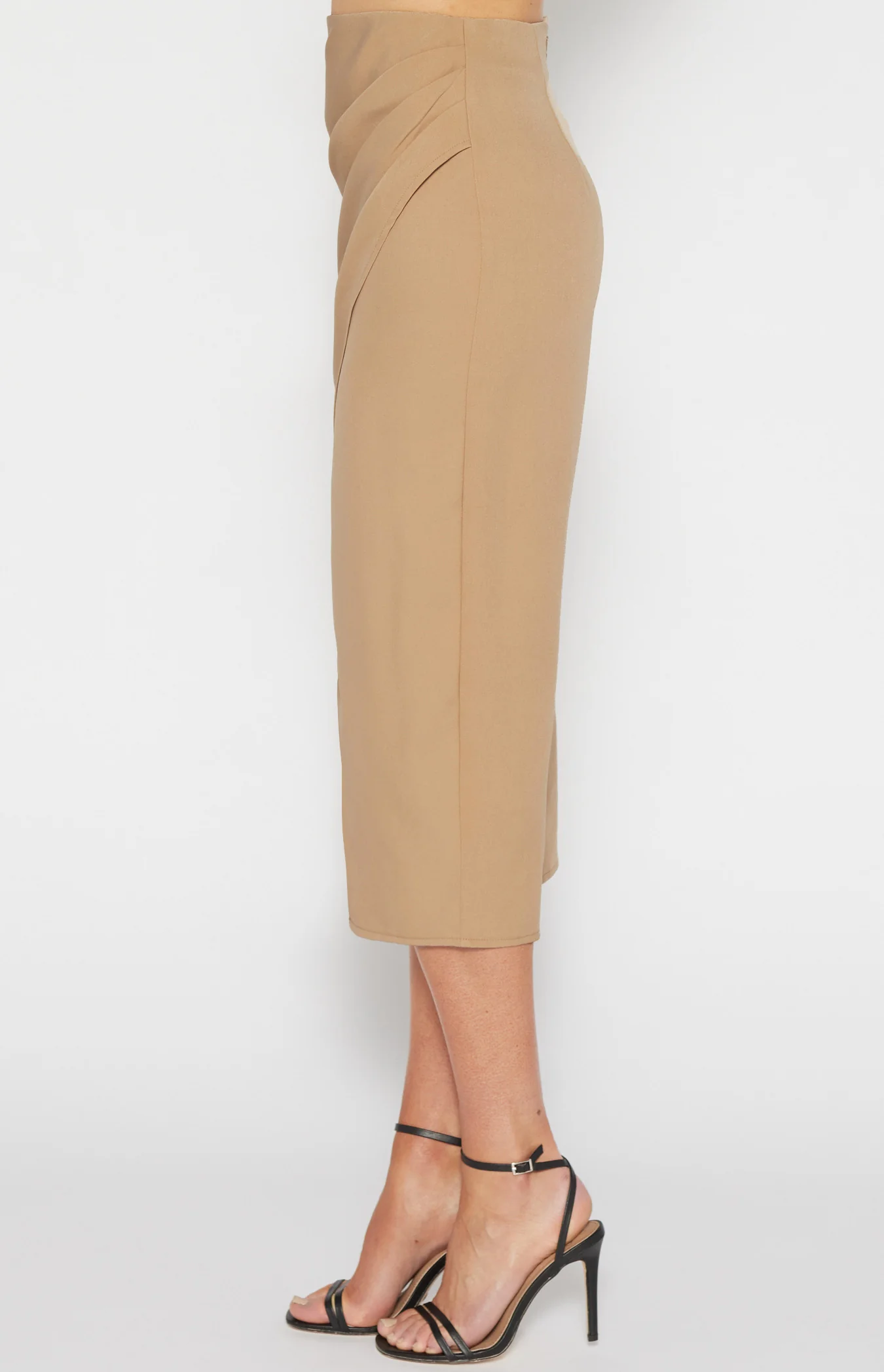 Stretch Fabric Side Pleated Midi Skirt