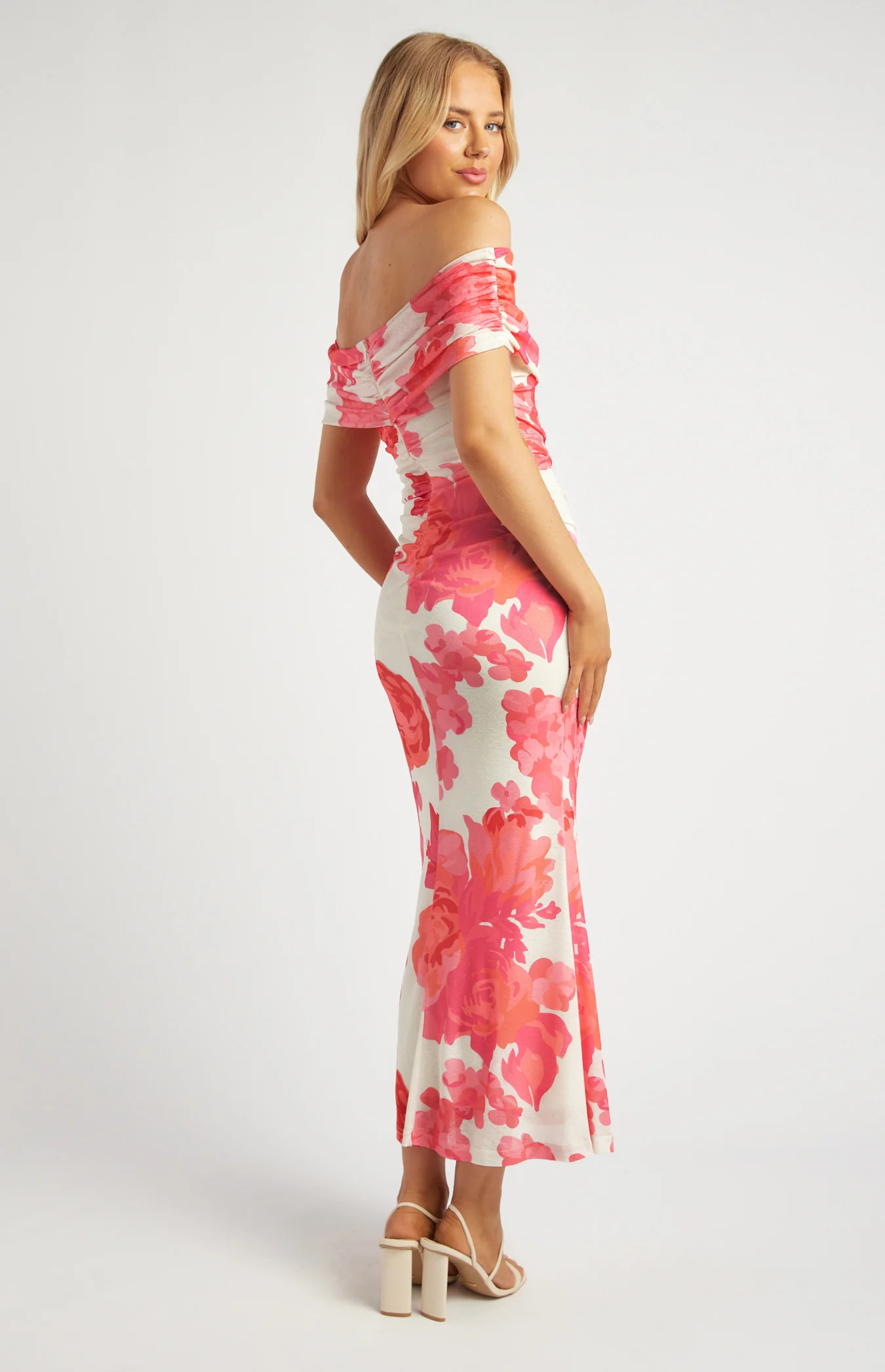 Tissue Jersey Off Shoulder Floral Print Maxi Dress