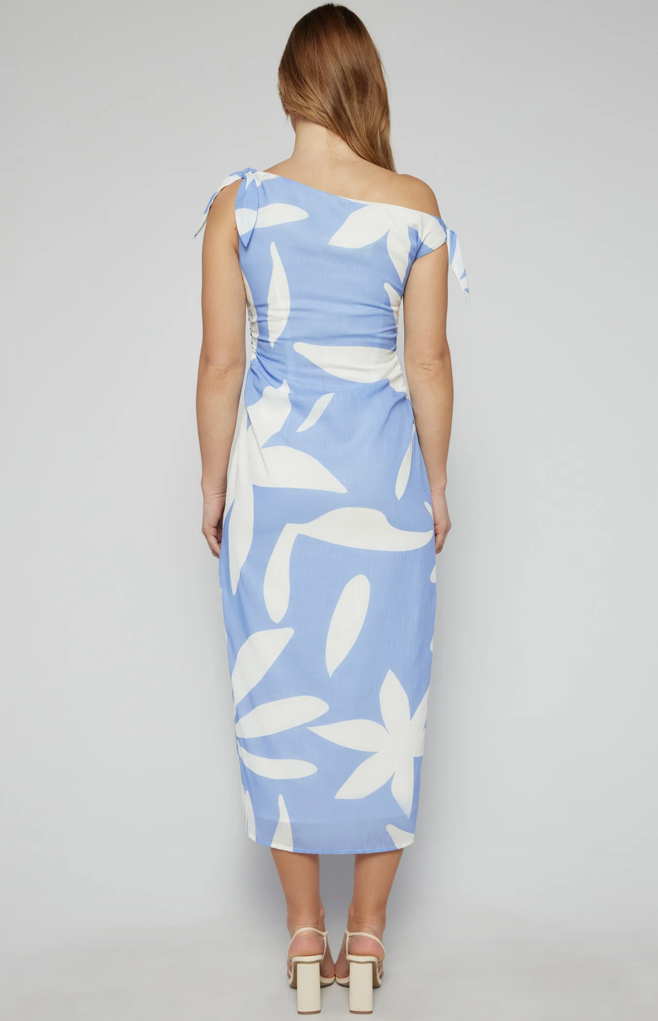 Two Tone Floral Faux Linen Midi Dress