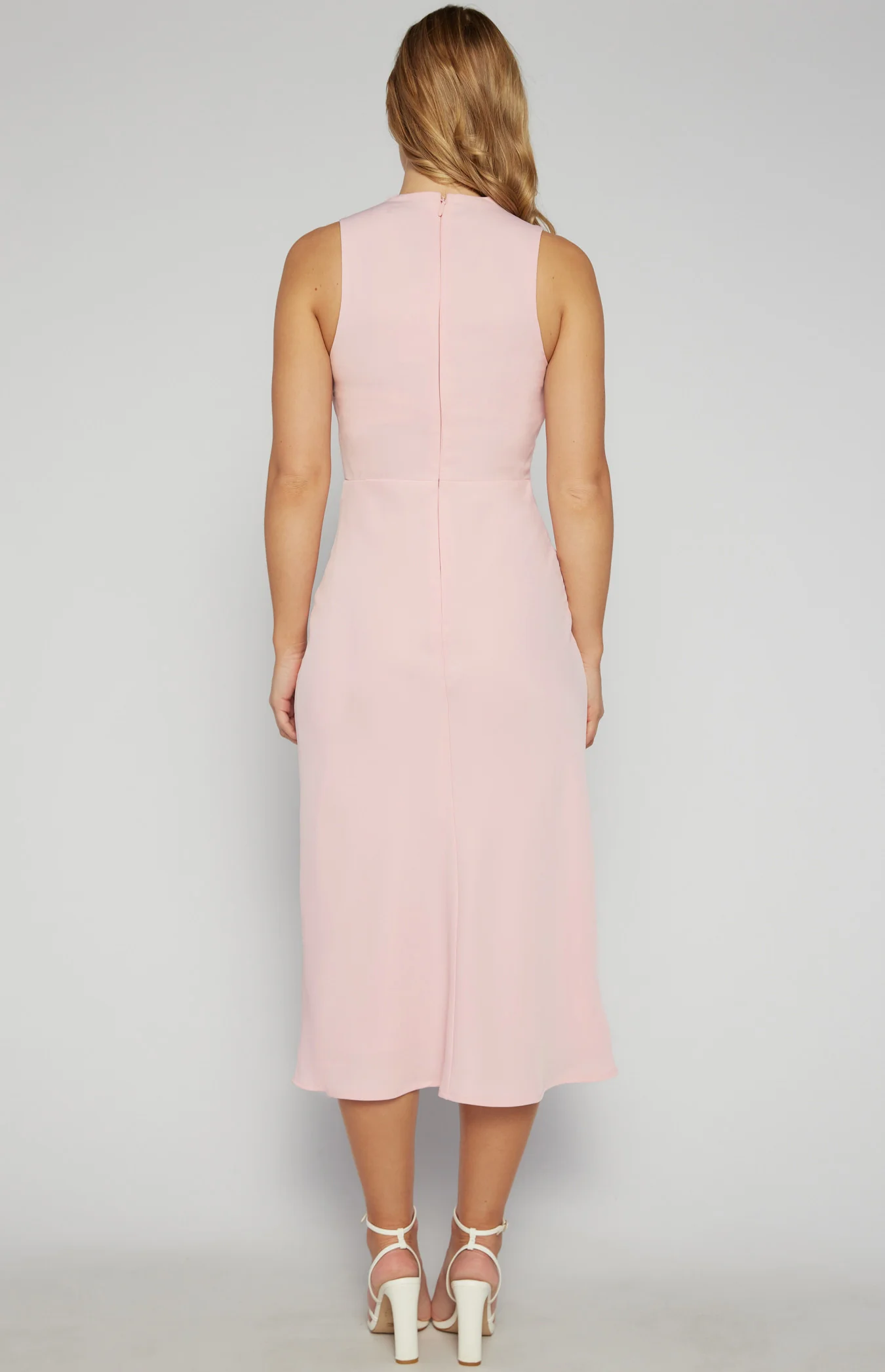 High Cowl Neck A Line Midi Dress - Pink