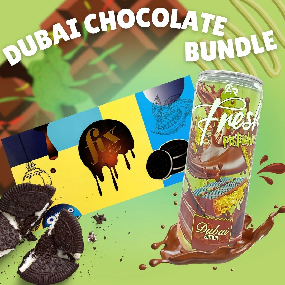 FIX Dubai Chocolate (Oreo Cookies & Cream Knafeh) 200g & Dubai-Inspired Pistachio Chocolate Drink 330ml Bundle