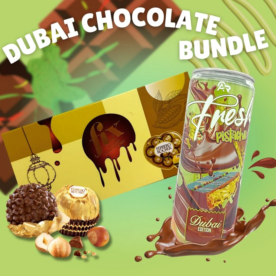 FIX Dubai Chocolate (Ferrero Rocher Knafeh) 200g & Dubai-Inspired Pistachio Chocolate Drink 330ml Bundle