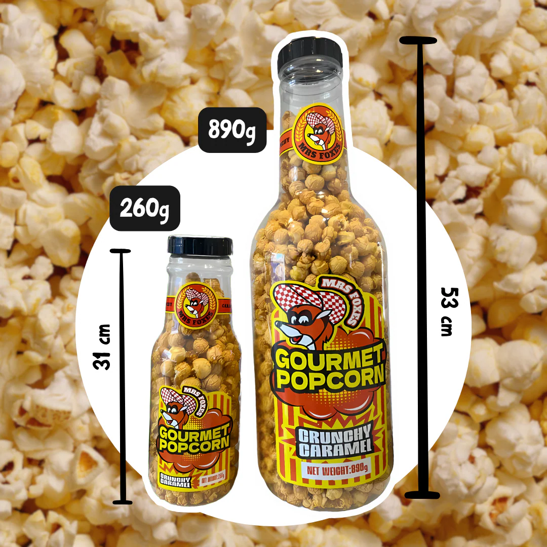 MRS FOXES Crunchy Caramel Popcorn �C 890g or 260g Bottle �C Sweet, Golden & Totally Moreish