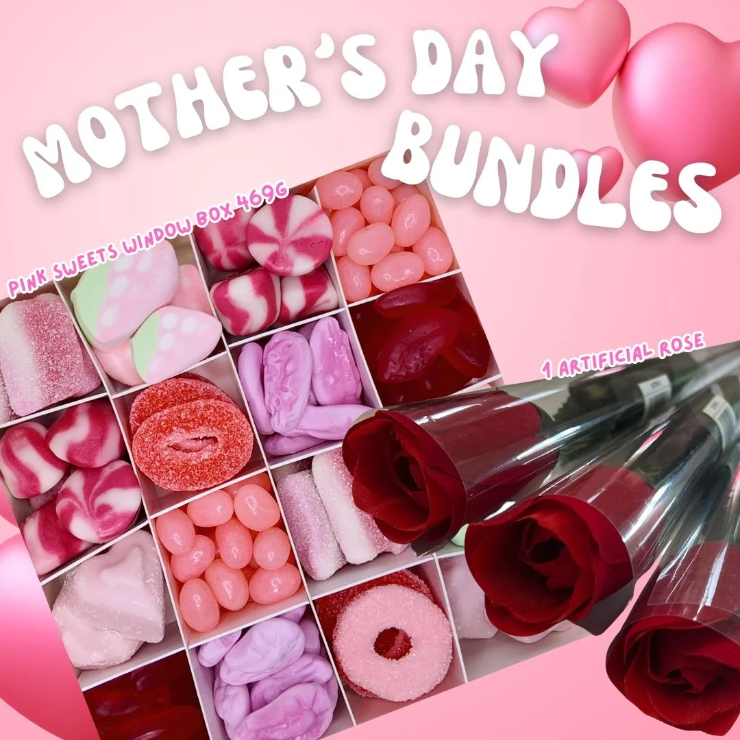 Mother's Day Gift Bundle a?? 45cm Artificial Red Rose Pink Sweets Window Box 469g