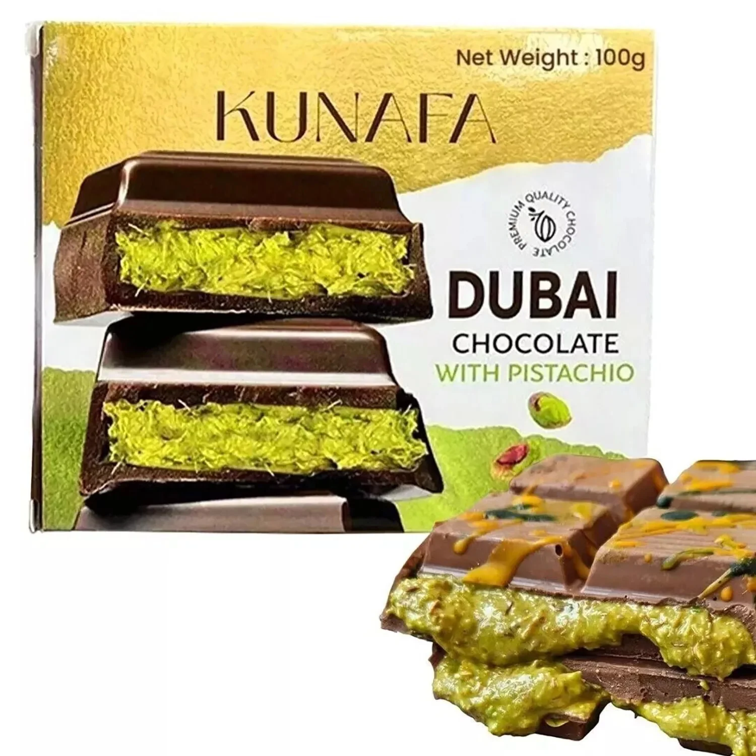 Dubai Chocolate Bar Pistachio Kunafa Bar 100g �C A Fusion of Luxury and Tradition