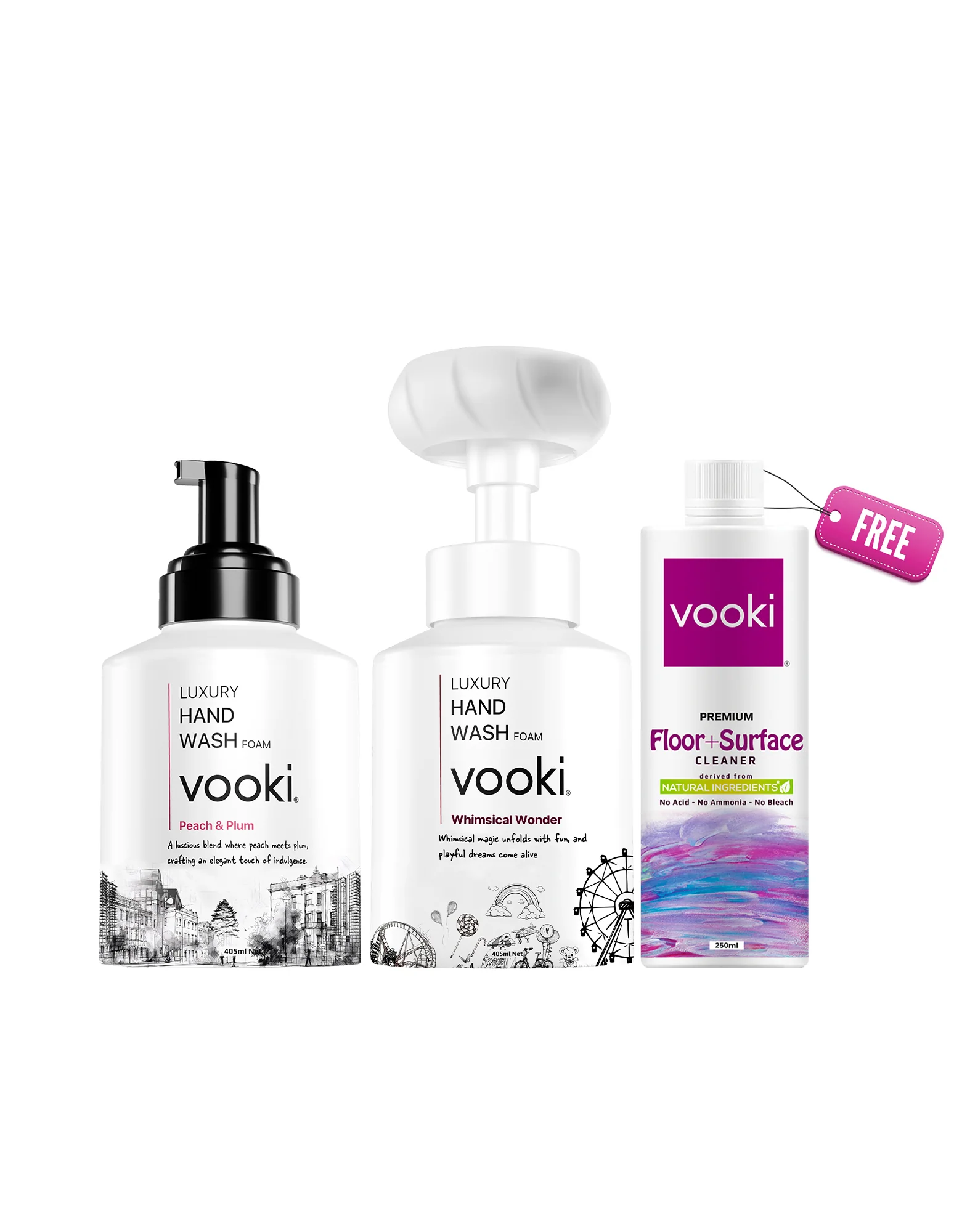 vooki Luxury Hand Wash (405 ml) & Mini Floor Cleaner Liquid (250ml) | Combo