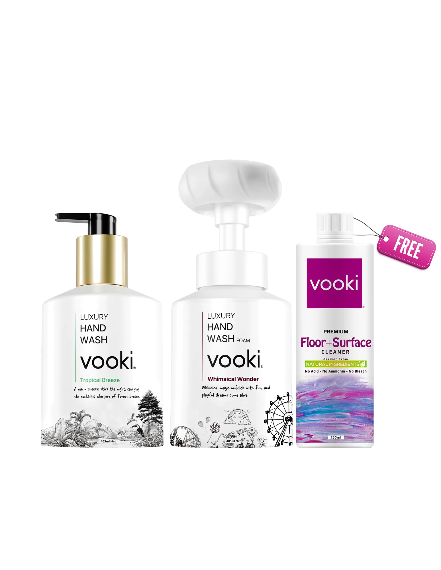 vooki Luxury Hand Wash (405 ml) & Mini Floor Cleaner Liquid (250ml) | Combo
