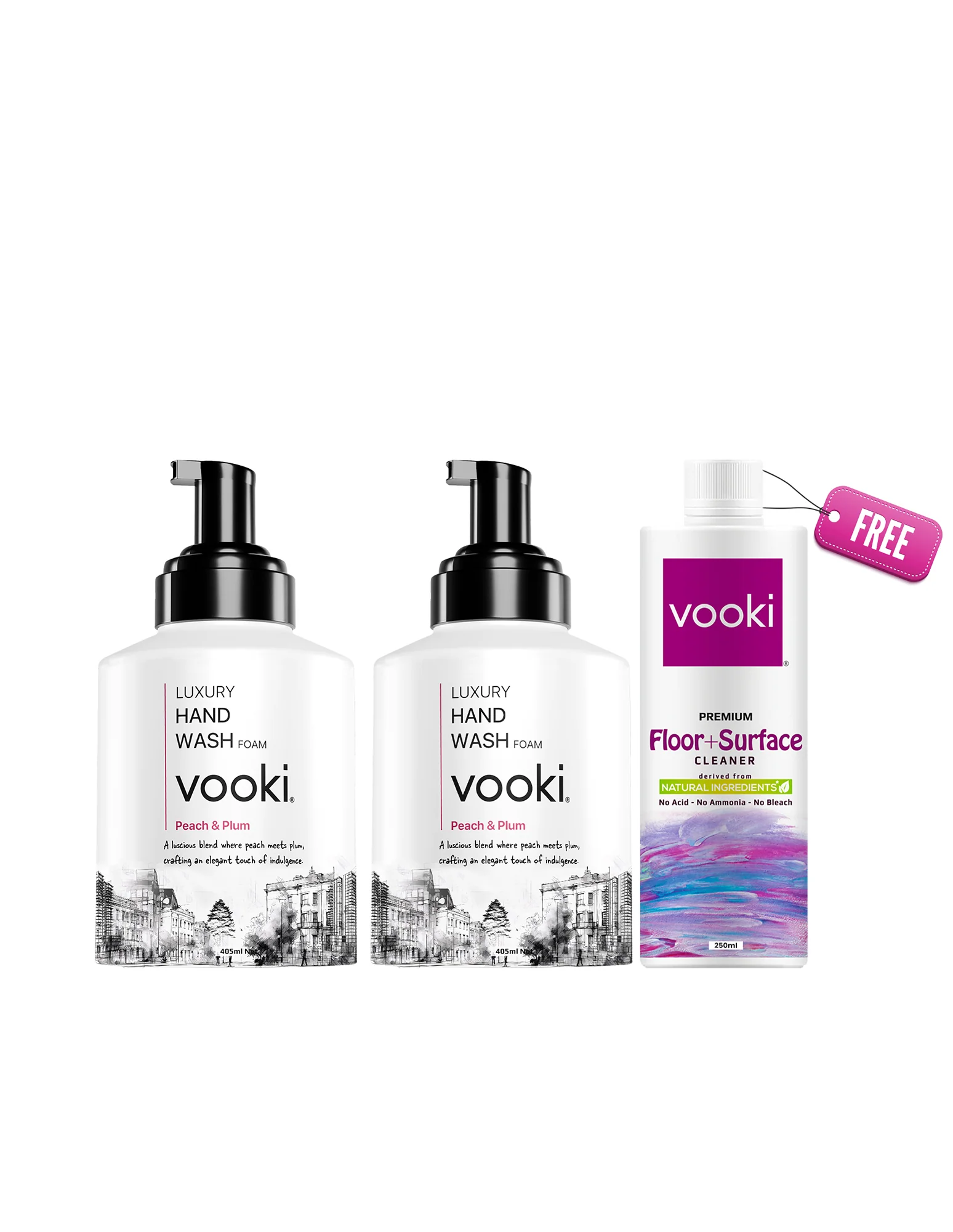 vooki Luxury Hand Wash (405 ml) & Mini Floor Cleaner Liquid (250ml) | Combo
