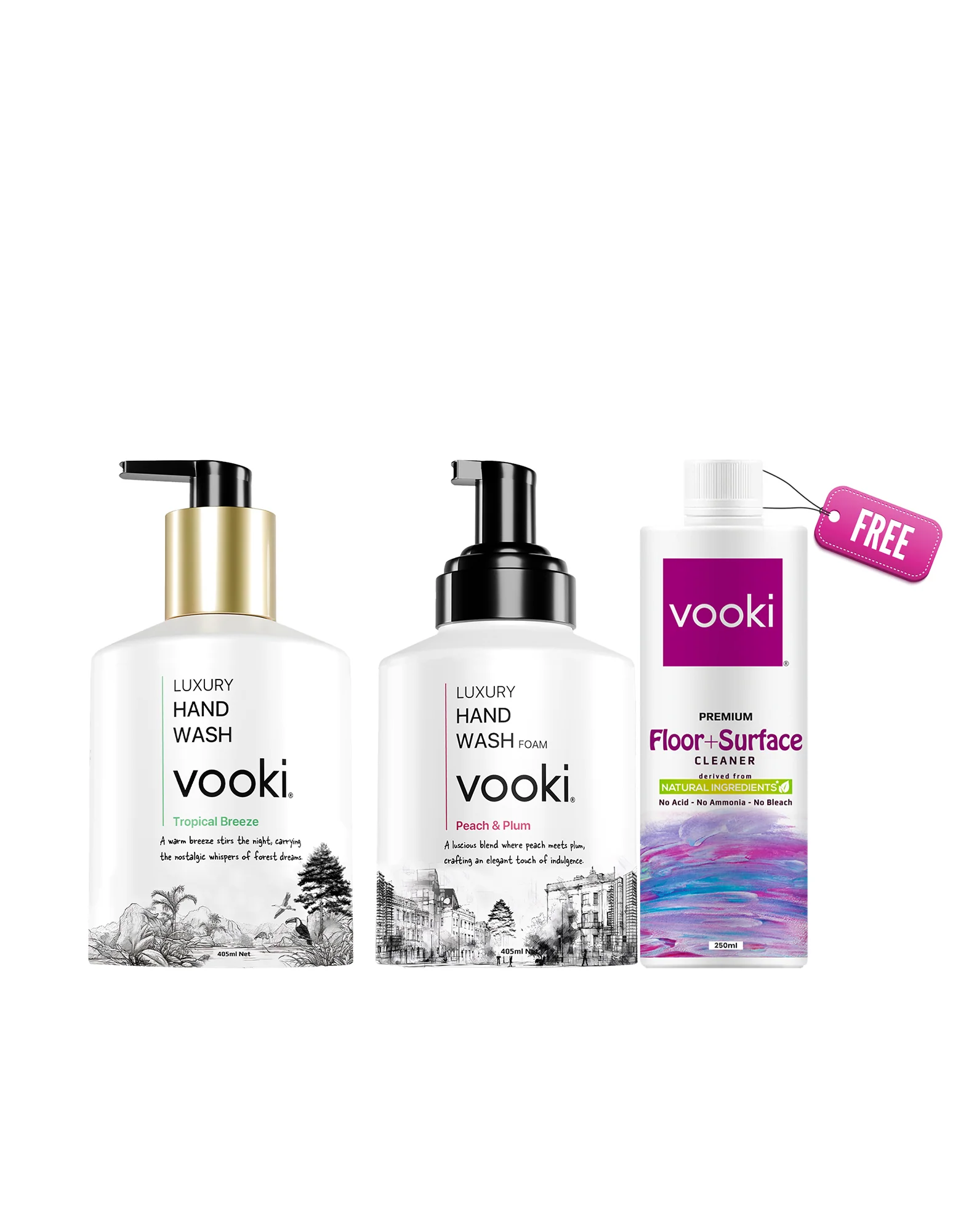 vooki Luxury Hand Wash (405 ml) & Mini Floor Cleaner Liquid (250ml) | Combo