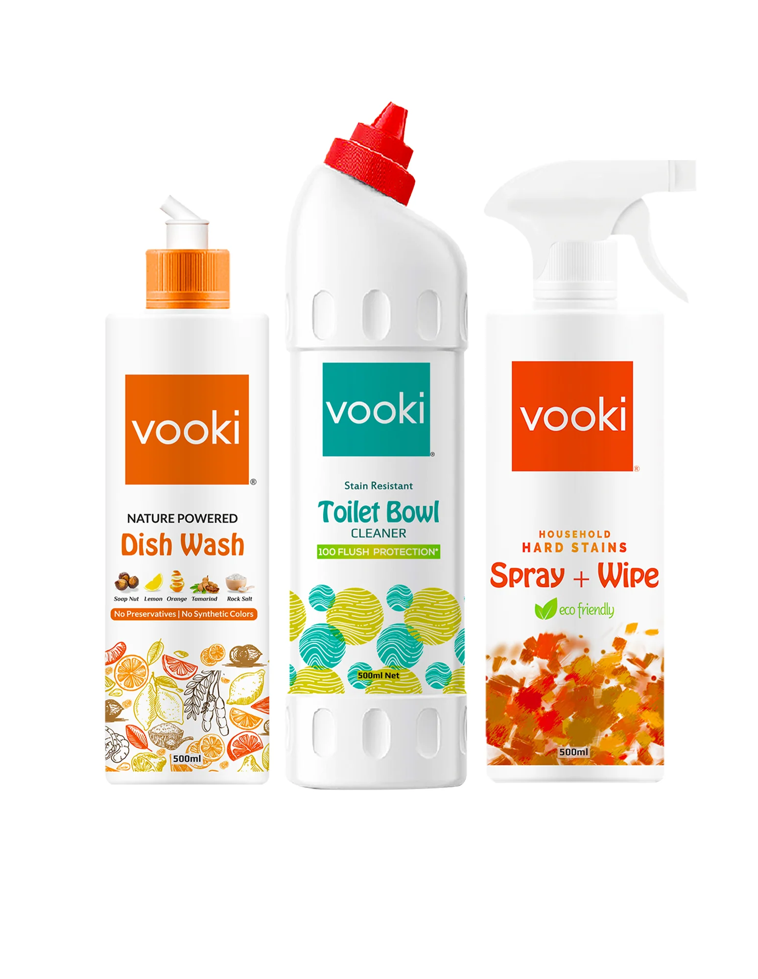 Combo| Vooki Nature Powered Dish Wash, Toilet Bowl Cleaner And Hard Stain Spray + Wipe