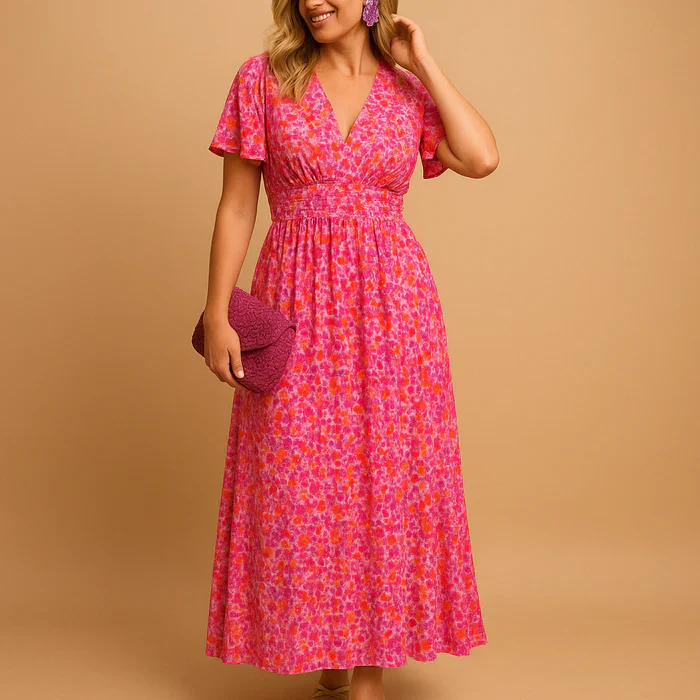 Buca Maxi Summer Dress C Elegant V-Neck Floral Print for Women