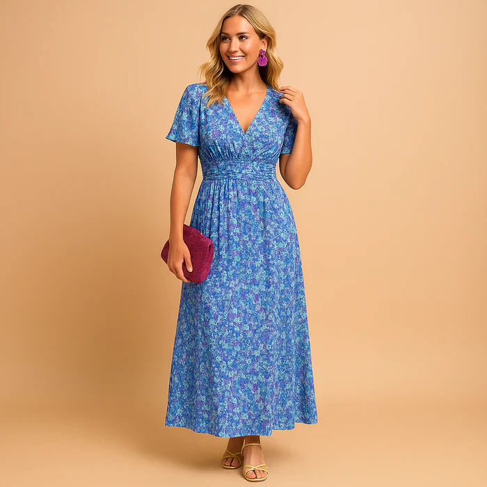 Buca Maxi Summer Dress C Elegant V-Neck Floral Print for Women