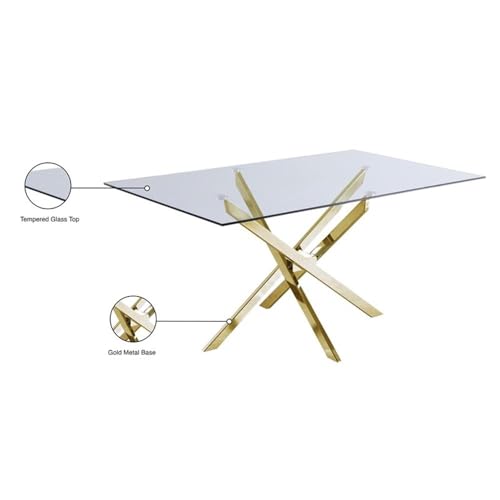 Meridian Furniture Xander Collection Modern | Tavolo da pranzo moderno in vetro temperato con base in metallo resistente, 152,4 x 91,4 x 76,2 cm, finitura oro : Casa e cucina