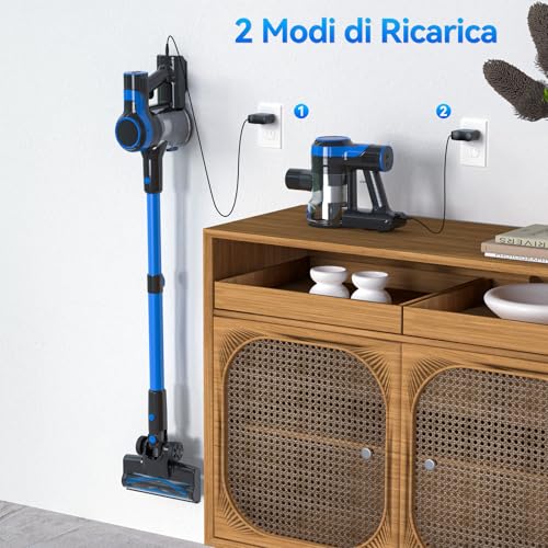 Aspirapolvere Senza Fili, Scopa Elettrica Potente 20000Pa, 40Min Autonomia, 6 in 1 Aspirapolvere Senza Sacco Portatile, Aspirapolvere Leggero in Piedi da Solo per Tappeti Peli Animali Pavimenti Duri : Amazon.it: Casa e cucina