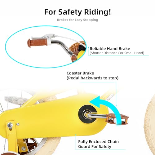 JOYSTAR 14 pollici bicicletta per bambini con ruota di allenamento e cestini, bicicletta per bambini per 3 5 anni ragazze, Giallo : Sport e tempo libero