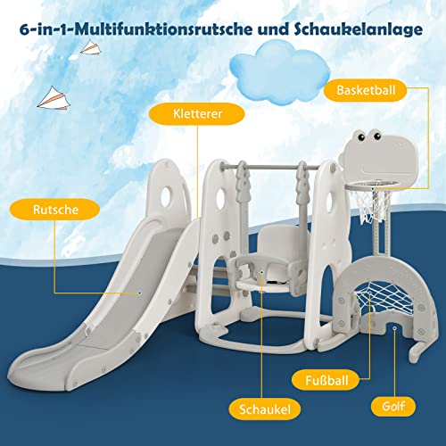 COSTWAY Parco giochi 6 in 1 per bambini, scivolo e altalena e canestro da basket, scala e porta da calcio, altalena da giardino, per bambini, per interni ed esterni (bianco) : Amazon.it: Giochi e giocattoli