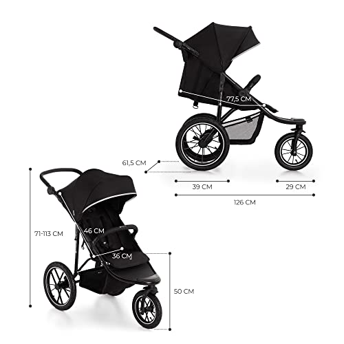 Kinderkraft HELSI Passeggino leggero 3 ruote, dalla nascita fino 27 kg, con Maniglione del genitore regolabile, Posizione sdraietta, Grande ruote gonfiabili, Cestello portaoggetti, Nero : Prima infanzia