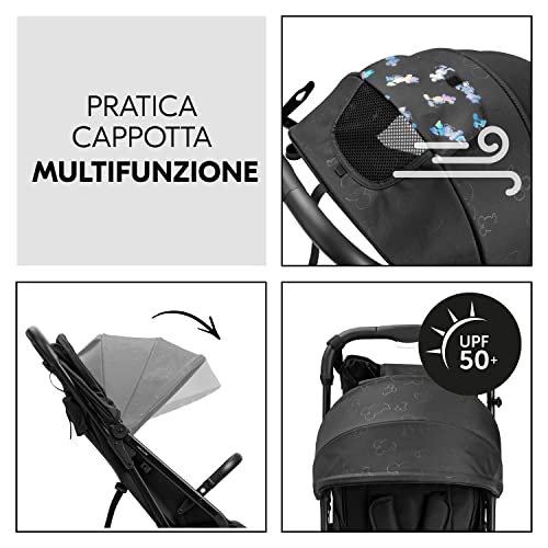 hauck Passeggino Da Viaggio Travel N Care Set Disney Design 100 Anni   Passeggino Compatto con Organizer Passeggino, Pieghevole Con Una Mano e Reclinabile   Cappotta UV 50  e Finestra   Nero : Prima infanzia