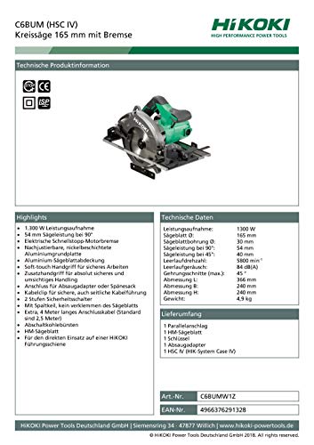 Hikoki C6BUMW1Z Sega Circolare, Seghetto Elettrico per Legno : Amazon.it: Fai da te