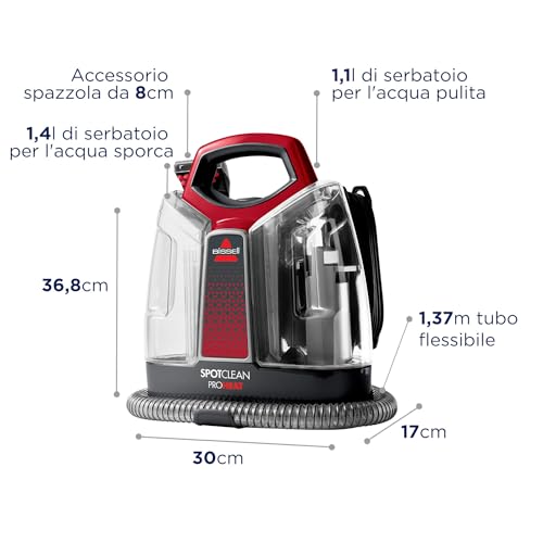 BISSELL SpotClean ProHeat, Lavatappeti, Pulitore Macchie con Tecnologia HeatWave, Lava Tappezzeria per Tappeti, Auto, Pulisci Divani, Moquette, Materassi e Altro, Potente Motore da 330W, 36988 : Amazon.it: Casa e cucina